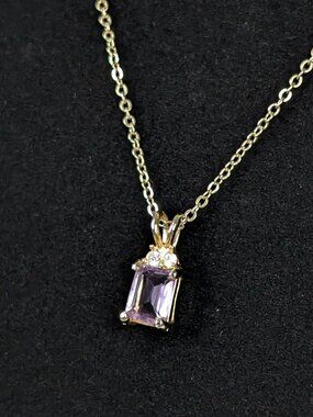 Vintage Dainty Purple & White Stone Pendant Necklace
